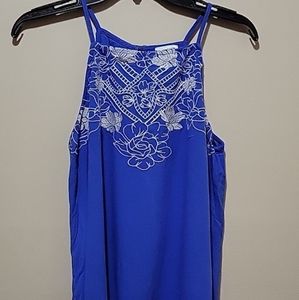 Blue flowy top with floral detail